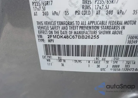 2007 Ford Edge Sel from USA, damaged, VIN 2FMDK48C67BB26255